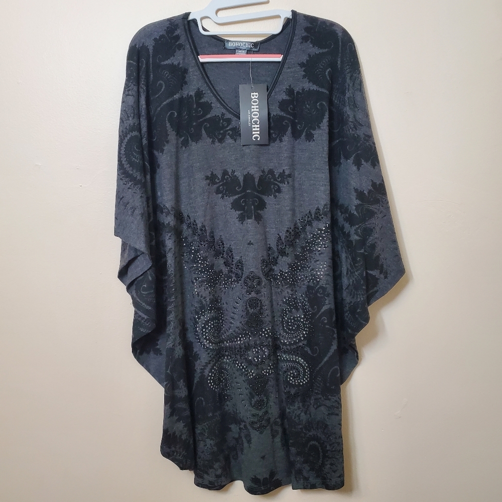 Boho Whimsigoth Festival Tunic Top Medium Studded Chic